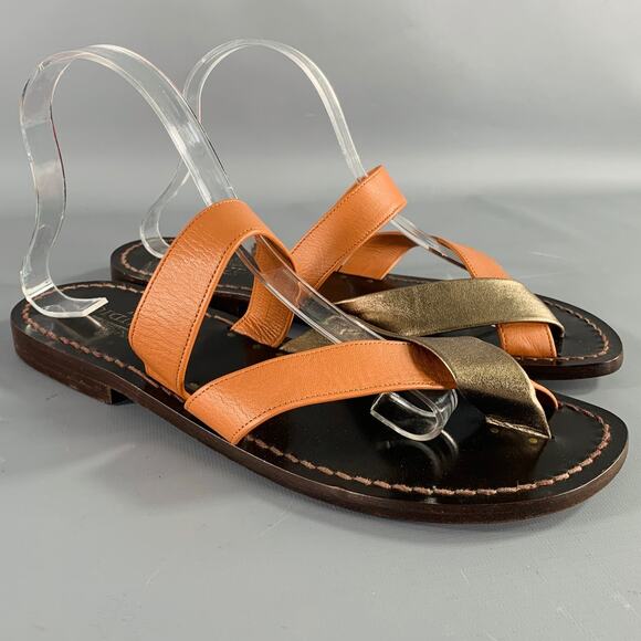 PRELUDIO Size 12 Brown Gold Leather Strappy Sandals - Picture 1 of 8